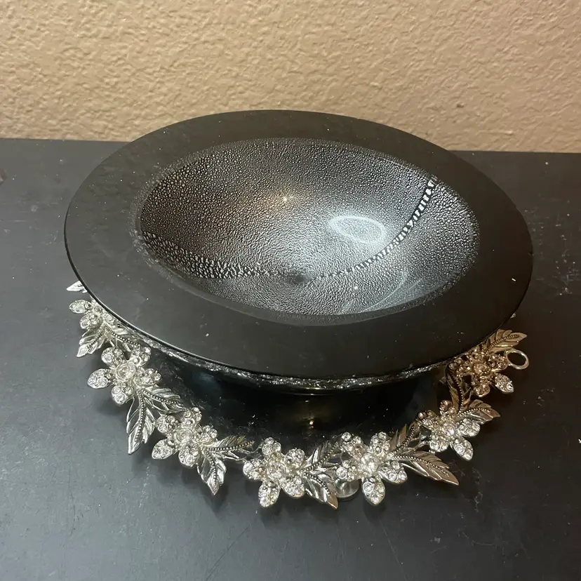 RARE HTF Signed Gambaro & Poggi Murano Italy 7" Black Aventurine Heavy Art Glass Bowl