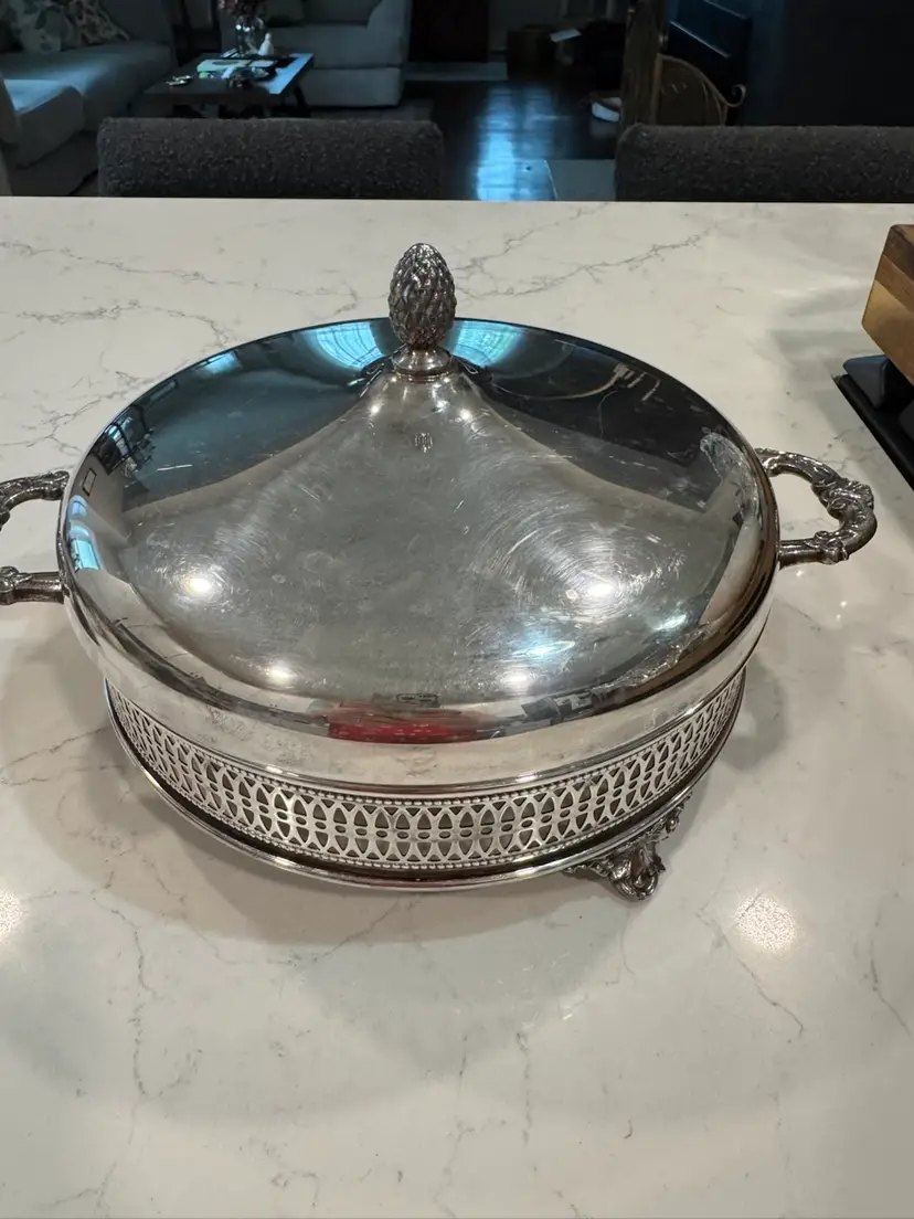 🪹Silver Plate Serving Piece With Divided Glass Inner Dish