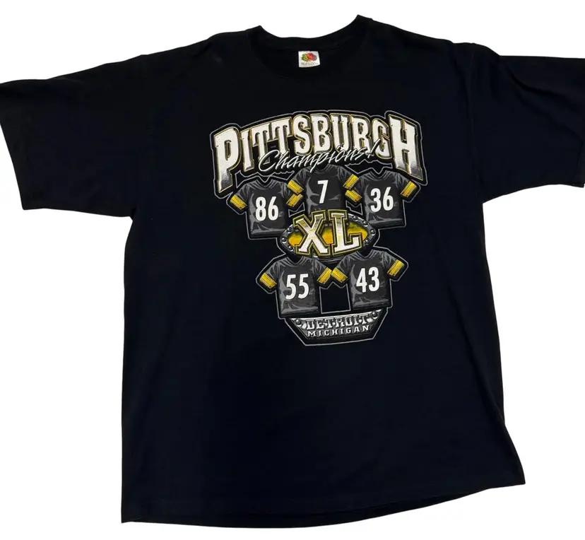 Vintage Pittsburgh Steelers NFL Super XL Champions Print T-Shirt by FOTL - XL