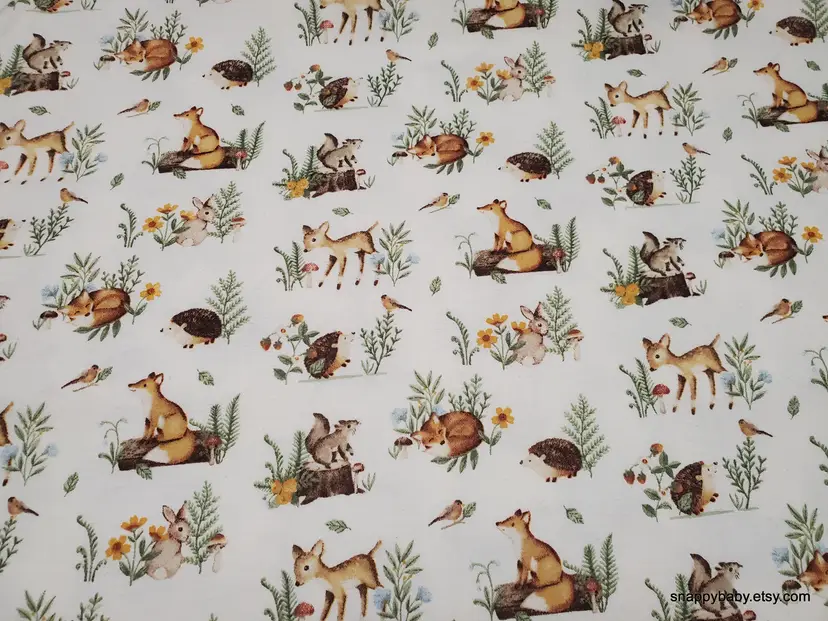 Brown Forest Animals Flannel Fabric Remnant - 100% Cotton - Choose Size - Soft Craft & Quilting Fabric