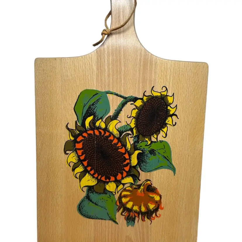 Made In Yugoslavia Sunflower Decorated Hanging Cutting Board @17 1/2x9 Some Wear