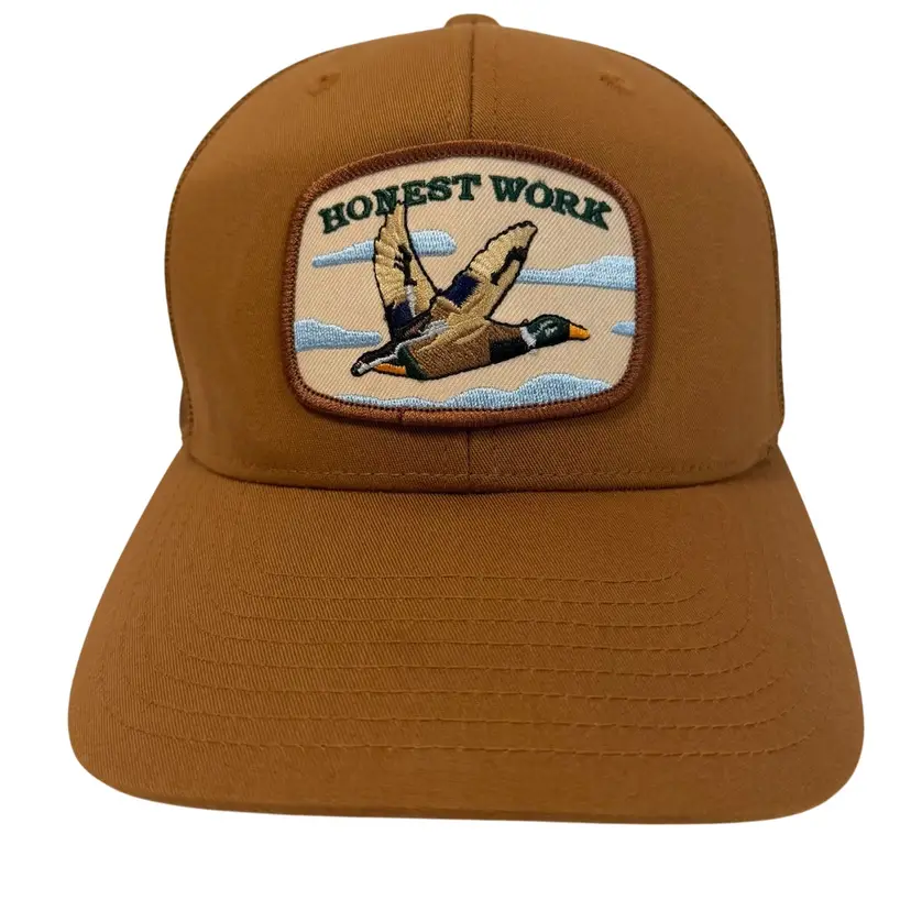 Duck Hunting “Honest Work” Embroidered Patch Logo Brown Unisex Trucker Snapback