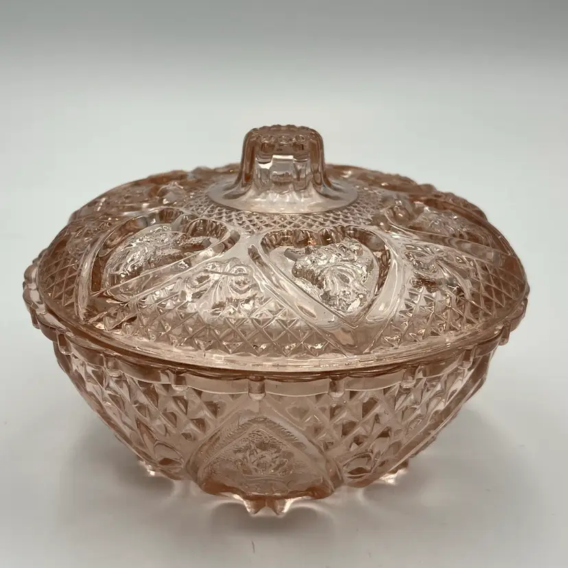 Pink Depression Rose & Hearts Candy Dish