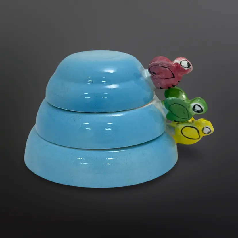 Mid Century Menschik-Goldman (M-G Inc) Blue Beehive Ceramic Measuring Cups Set Of 3