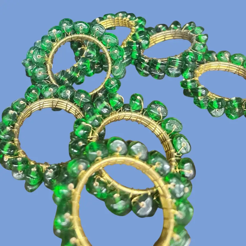 #223- Napkin Rings 8pc Set Green Glass Beads