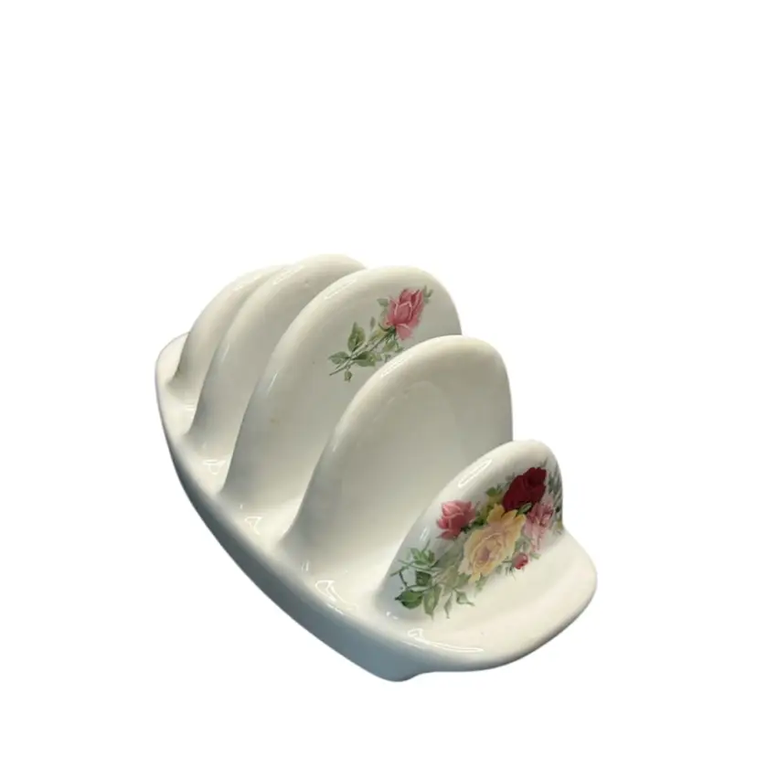 Made In England Royal Caldone 4 Slot Toast Server White With Transfer Rose 
6x3