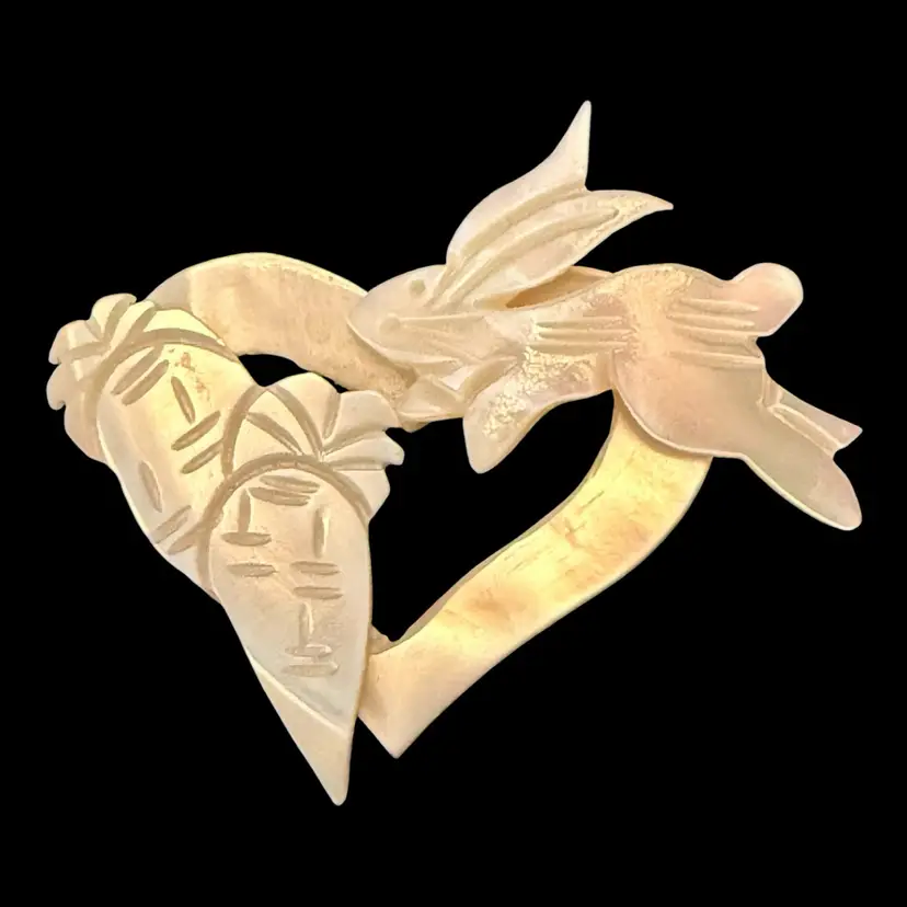 Mother Of Pearl Bunny Rabbit Carrot Heart Brooch 2”