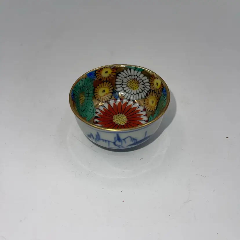 04-Vintage Japanese Small Mini Floral Bowl Sake Signed Hand Painted Japan