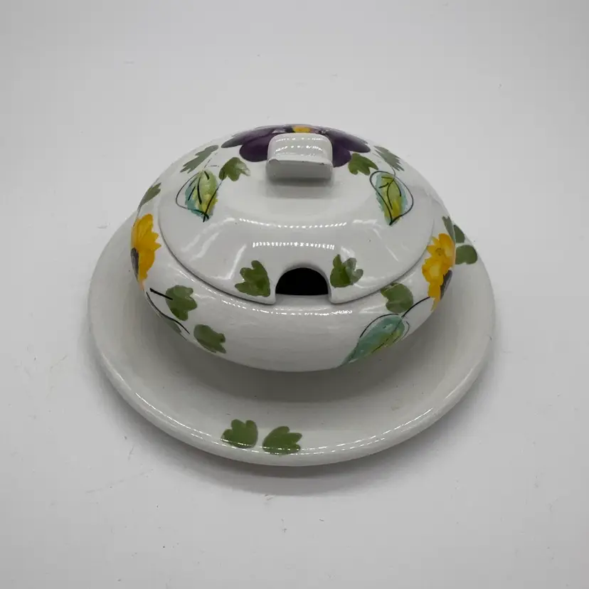 Vintage Richard Ginori Ceramic Soup Tureen Underplate Lid Hand Painted Italy