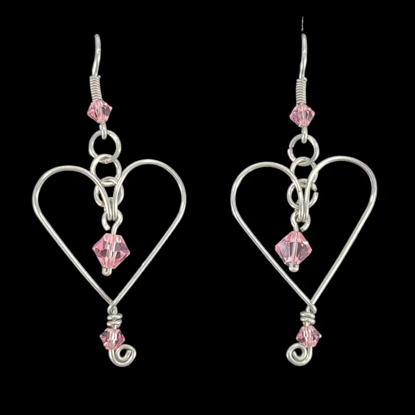 Mark ~ Avante Jewelry Wire HEART Light Pink Crystals Pierced Earrings Silver Plated