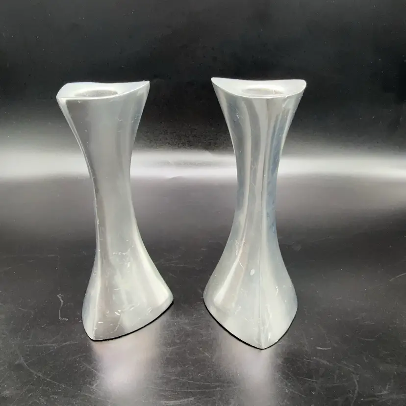 Nambe Tri-Cornered #594 Candle Holders Set Of 2