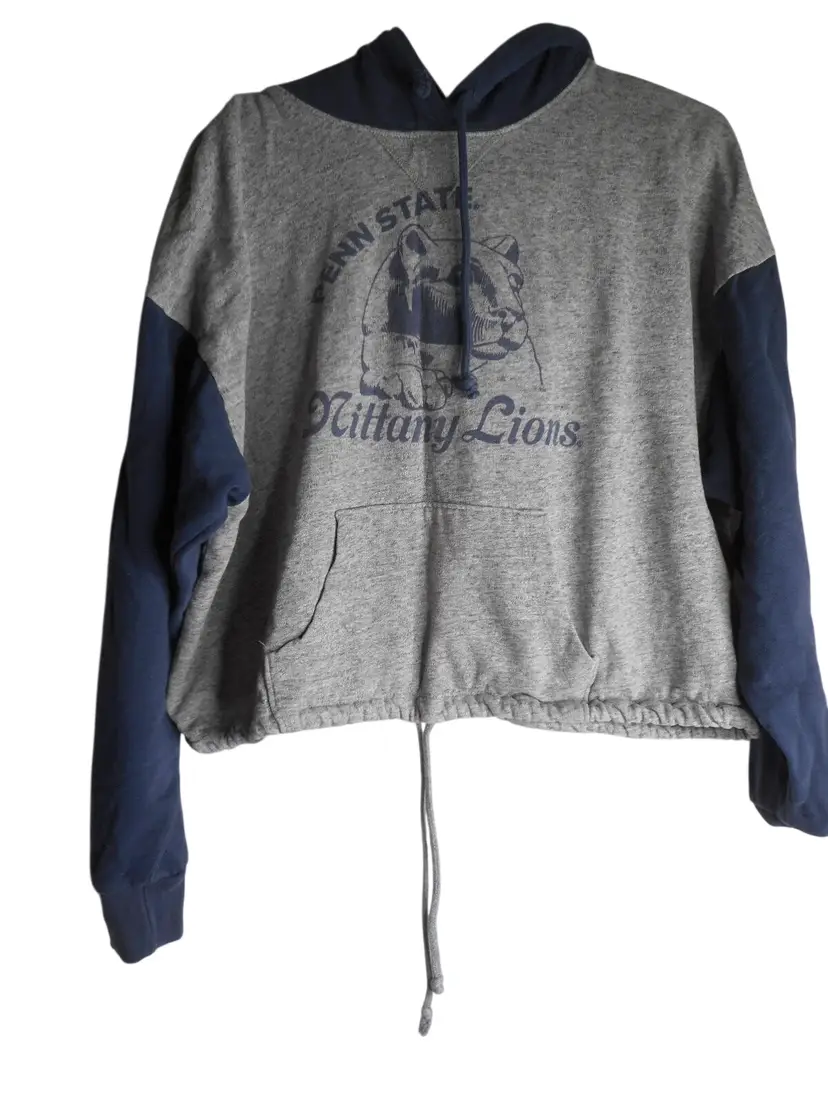 Penn State Hoodie Sweatshirt Sz M crop cut blue grey kangaroo pocket