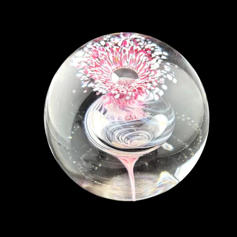 Vintage Jer Point  Irish Paperweight Pink Design 2.75” x 2.75”