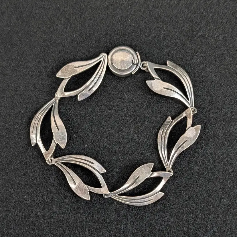 Vintage Niels Erik Leaf Link Sterling Silver Bracelet NE From Denmark 20g 7.5"