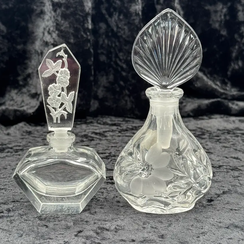 Princess House Crystal Perfume Bottle W Germany & Unmarked Lot Of 2 Floral Stoppers