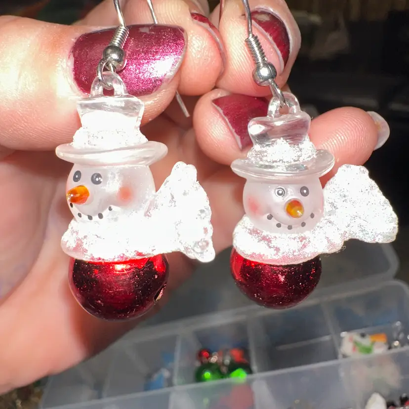 Acrylic Snowman Jingle Bells Dangle Earrings