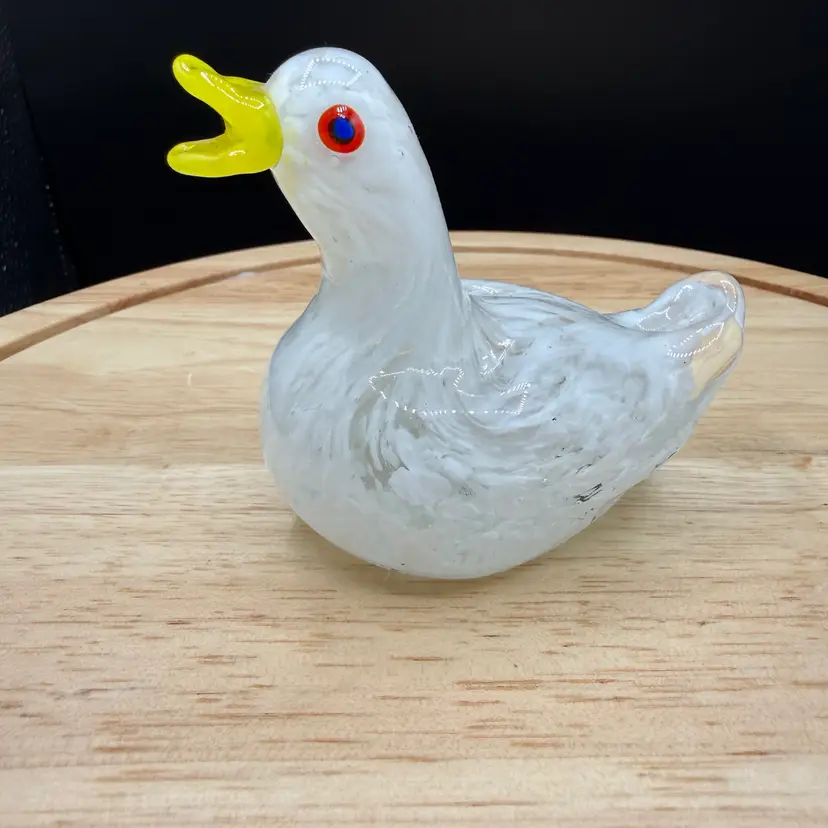 🐞Vtg MCM Hand-Blown Art Glass Duck Figurine 3x3.5”