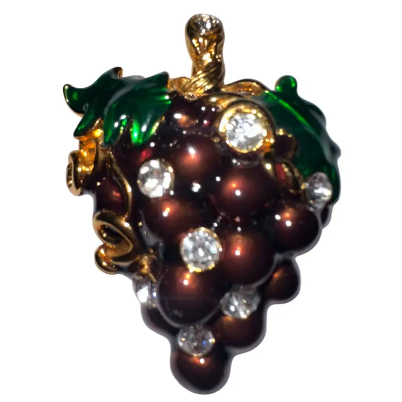 Vintage Saxon Convertible Brooch Pendant Purple Enamel Grape Cluster Rhinestone