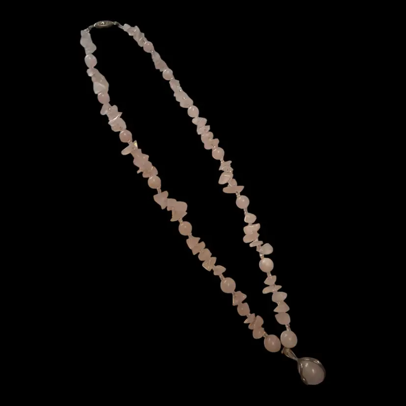 Rose Quartz Necklace With Sterling Wrapped Snake Pendant 20”