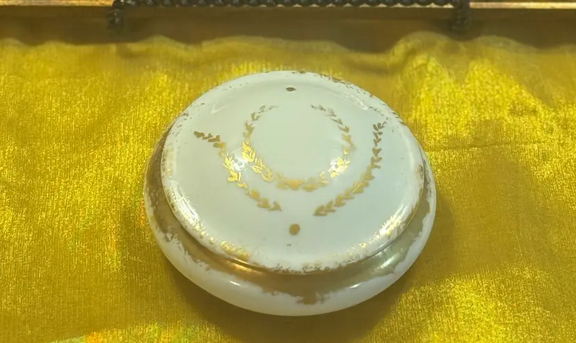 Antique Limoges France Porcelain Lidded Trinket Box | Gold Laurel Dresser Jar | Edwardian Vanity Box