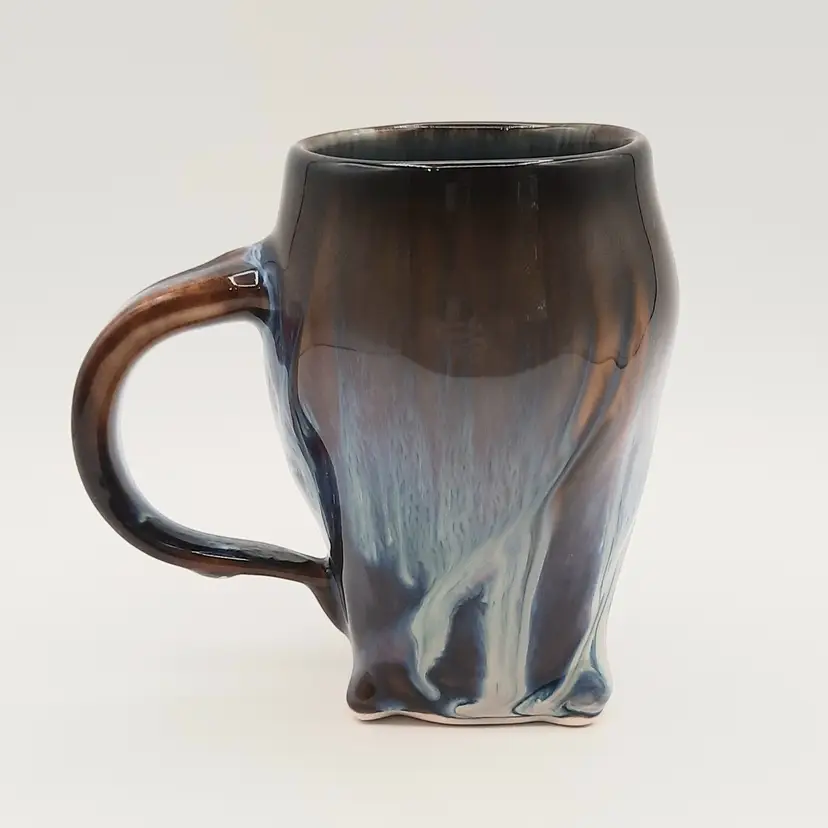 Bill Campbell Signed Glazed Pottery Mug Brown Blue
