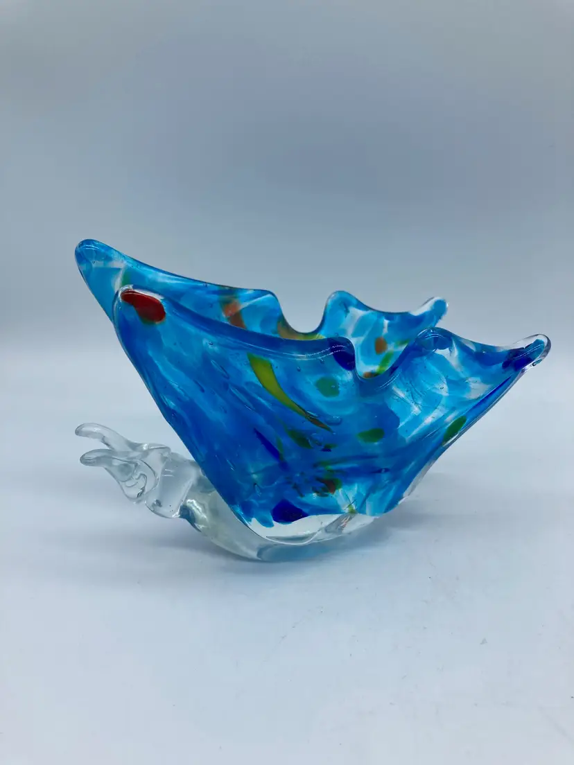 Butterfly Glass Paperweight Art VTG 5” Blue