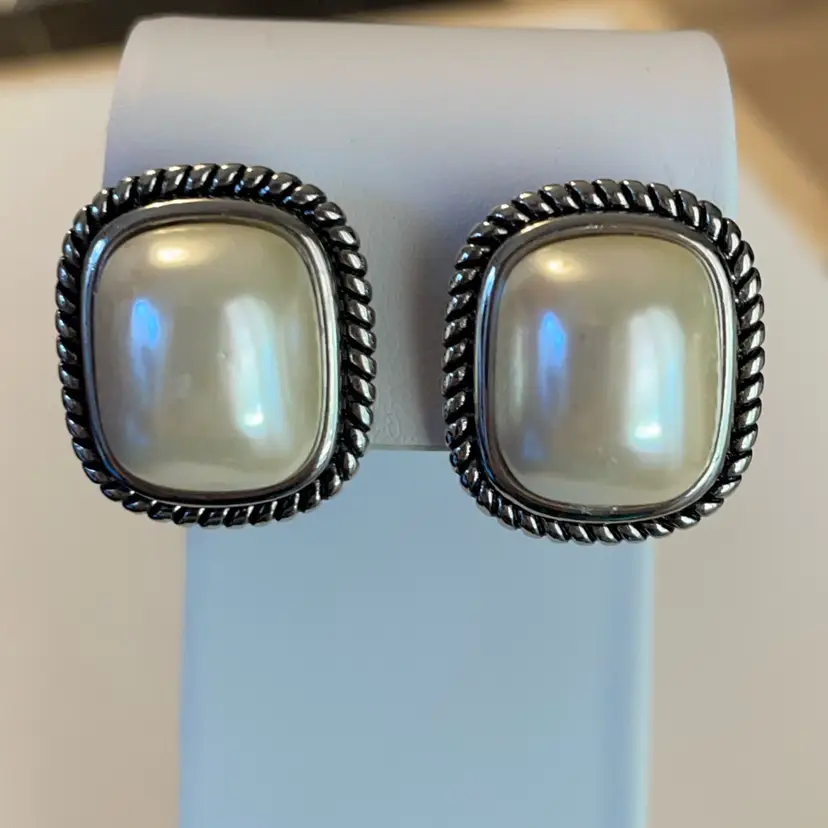 @@ Carolee Silvertone And Faux Pearl Clip On Earrings