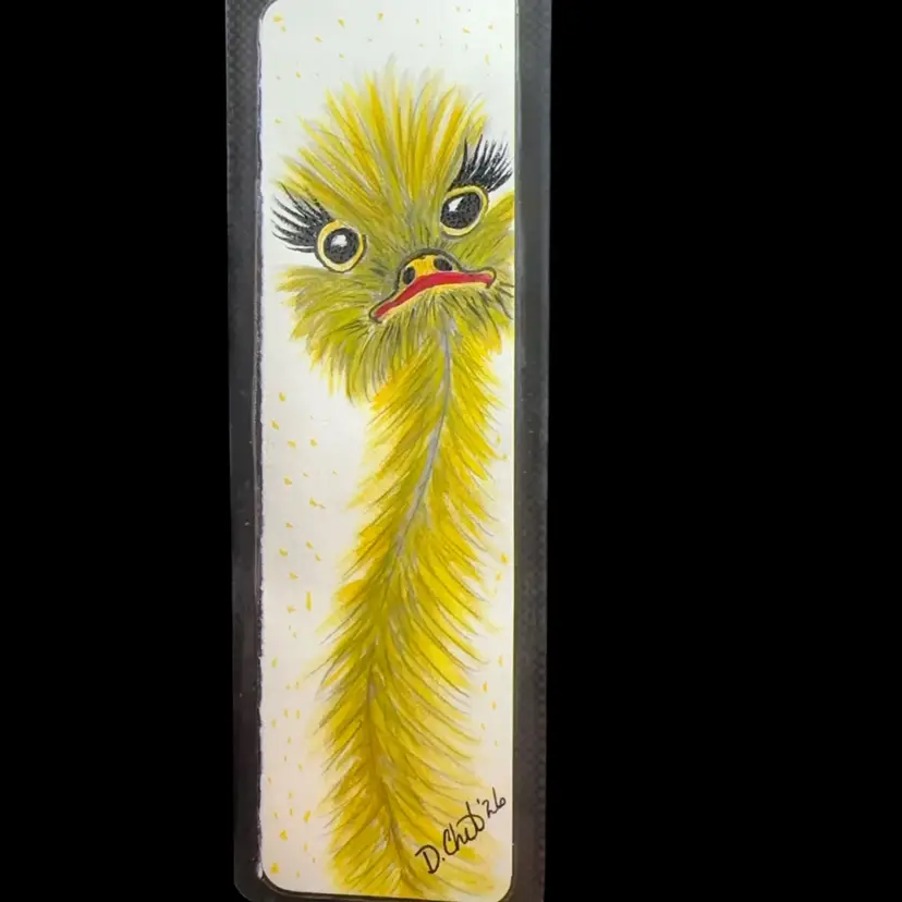 “Looking At You Kid” Made By Me Original Hand Painted Watercolor Bookmark Yellow/Red And Black  Laminated  3”x9”