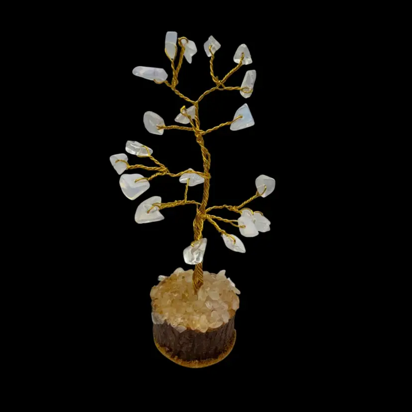 Opalite Gemstone Tree On Wood Base - Gentle Transformation, Inner Peace, Emotional Clarity - READ DESCRIPTION for More Info 🤍 4”