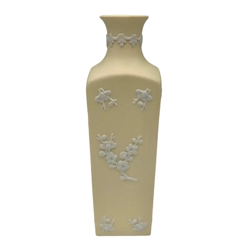 Vintage Wedgwood (England) Square Bud Vase, Cream Color/Primrose Jasperware, 5.25"