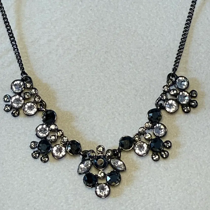Givenchy Gunmetal Crystal Statement Necklace Black Clear Rhinestone Cluster