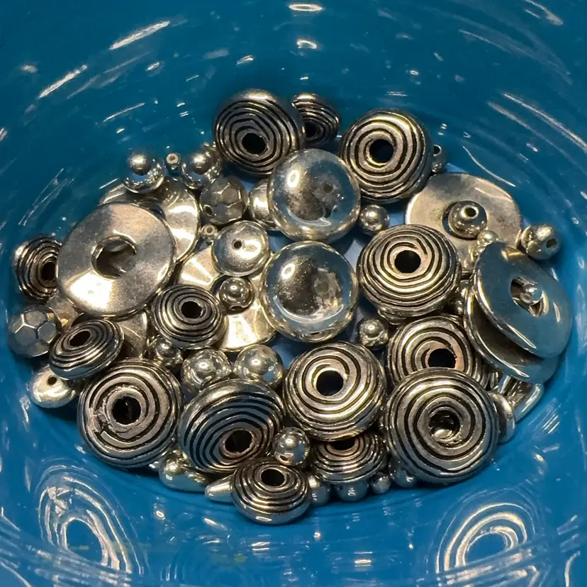 Lot Of Silver Tone Beads Different Shape And Sizes