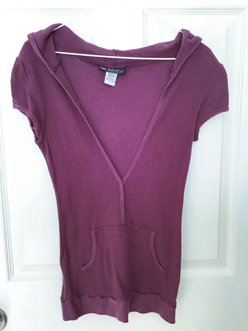 Self Esteem Junior Y2K V Neck Plum Snap Hood w front pouch pocket M