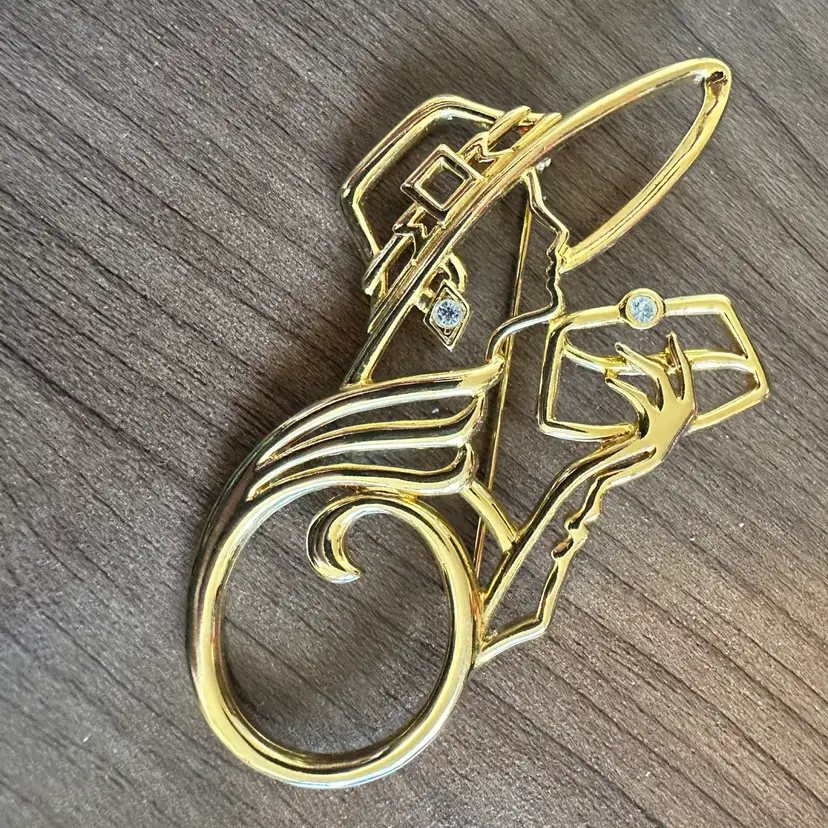 JJ Brooch Lady Remington Gold-Tone With Rhinestones