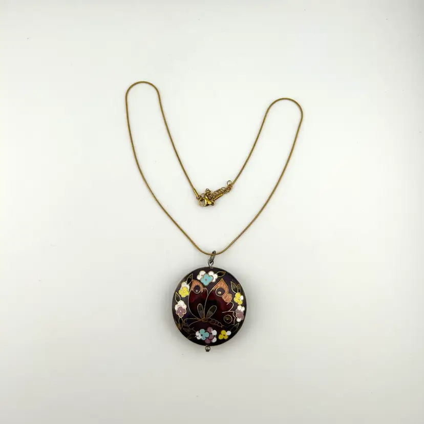 Vintage Cloisonné Butterfly Pendant On 17” Good Tone Chain With 2” Extenders