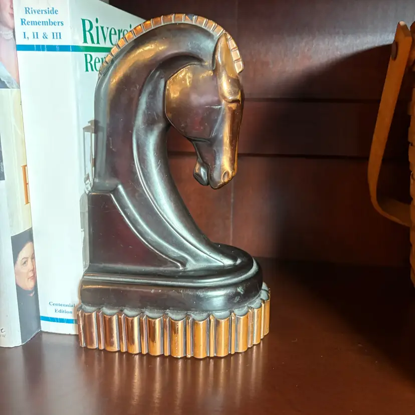 Vintage 1930’s ART DECO Copper Trojan Horse Head Bookend, Dodge Inc  7 1/2"