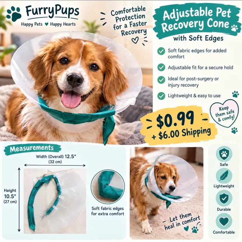 Adjustable Pet Recovery Cone with Soft Edges used and in good condition