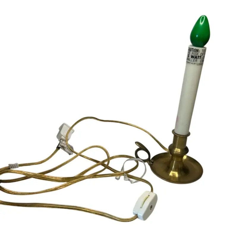 Vintage Electric Brass Chamberstick Lamp Christmas Decor/ Works With On/Off Switch 8 1/2” Tall