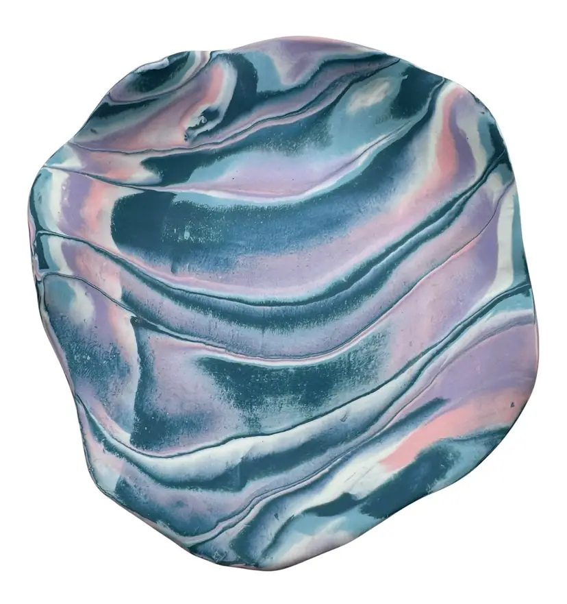Studio Art Pottery Colored Porcelain Nerikomi Plate Dish Blue Pink Purple Swirl