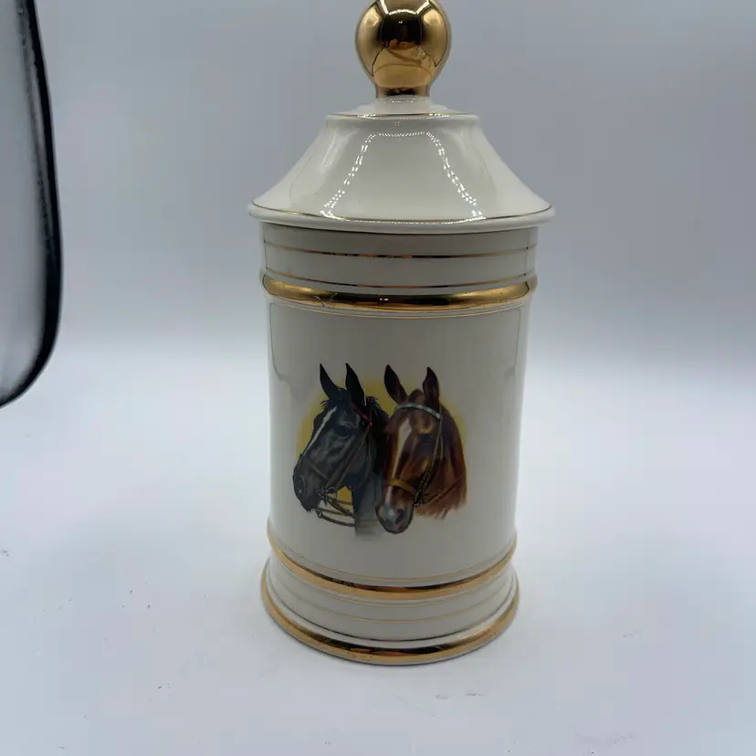 Horse Canister With Gold Highlights 8 Inches