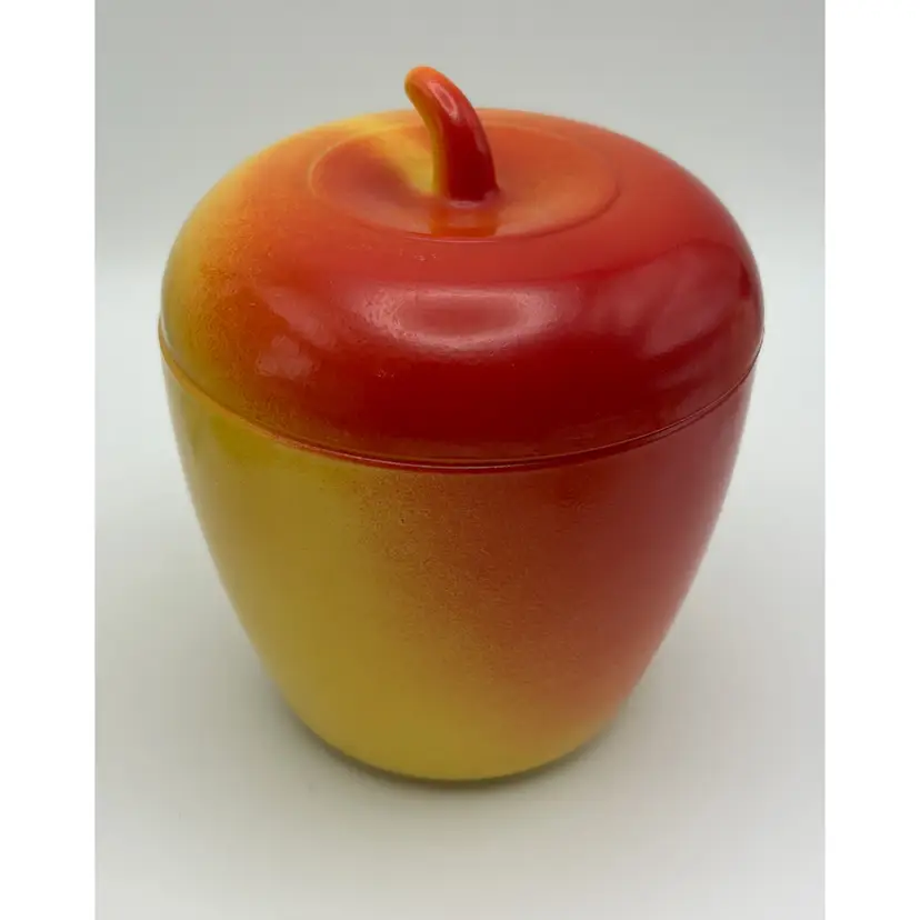 Vtg Hazel Atlas Milk Glass Red Yellow Apple Jar w/Lid, Jelly Jam Sugar Bowl