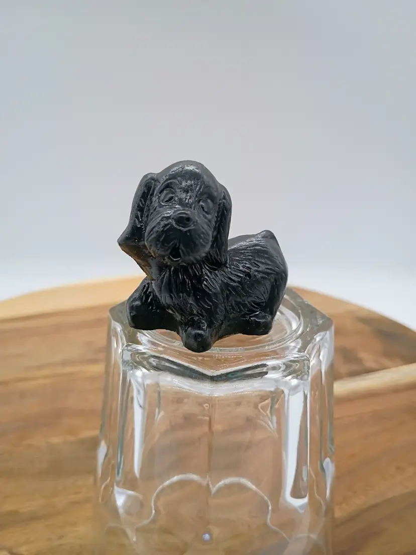 Hand Carved Coal Dog Puppy Miniature Figurine by Ebony Products of Alabama