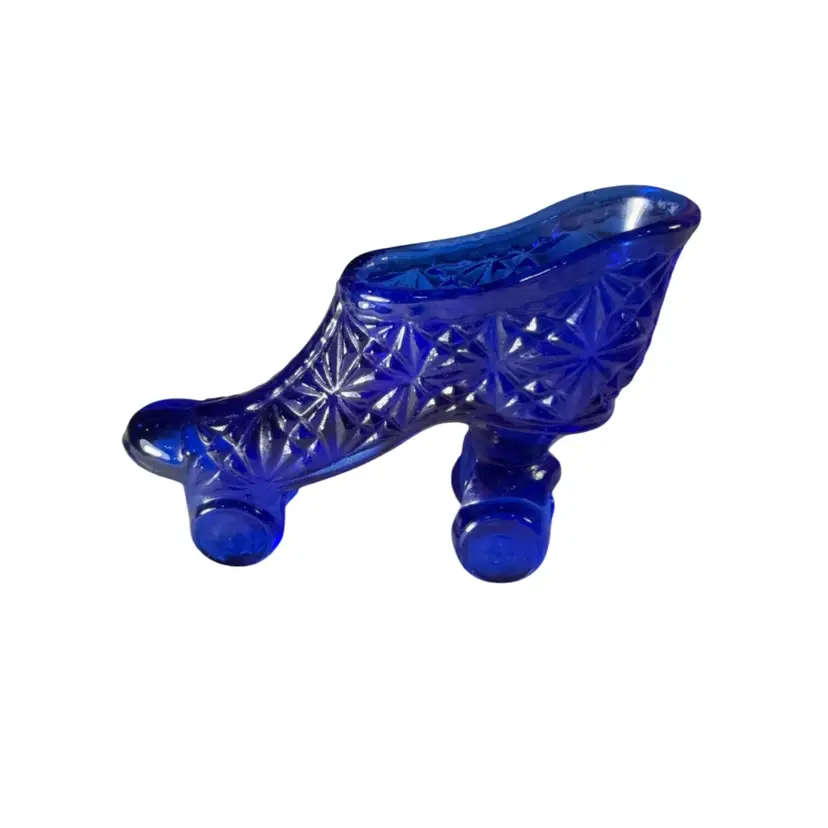 Cobalt Blue Pressed Glass Vintage Roller Skate - 3” H