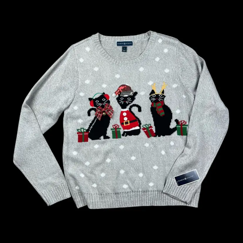 Karen Scott Christmas Sweater 3 Cats Caroling Women’s Size Large - NWT!