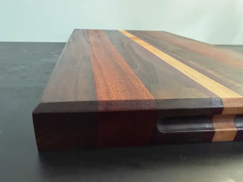 Walnut, Cherry, Maple, Purple Heart and Cameroon Mahogany Cutting board