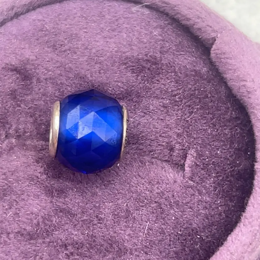 #01 Pandora ALE 925 Sterling Silver Deep Cobalt Blue Faceted Murano Glass Charm Bead