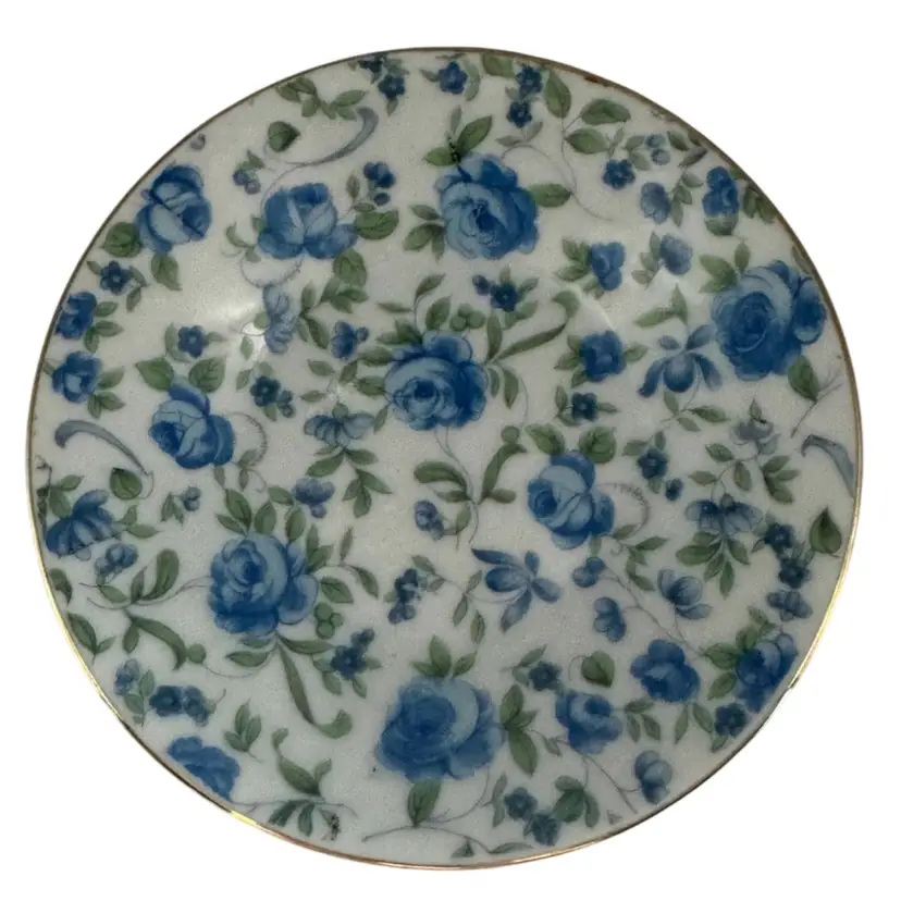 Vintage Blue Floral Chintz Butter Pat