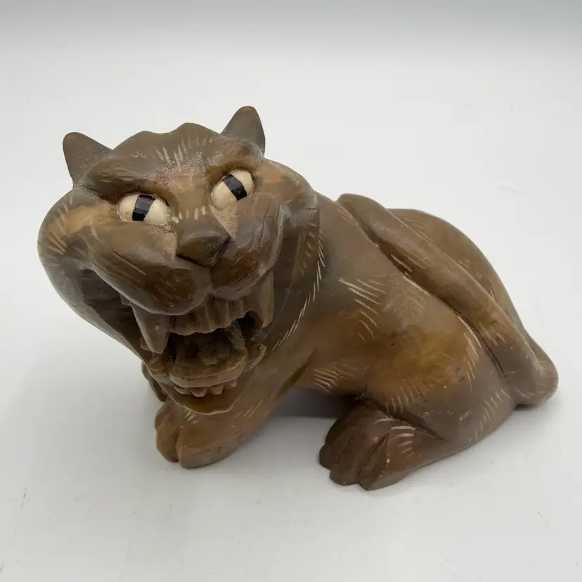 Hand Carved Stone Growling Tiger Most Likely Asian Origin