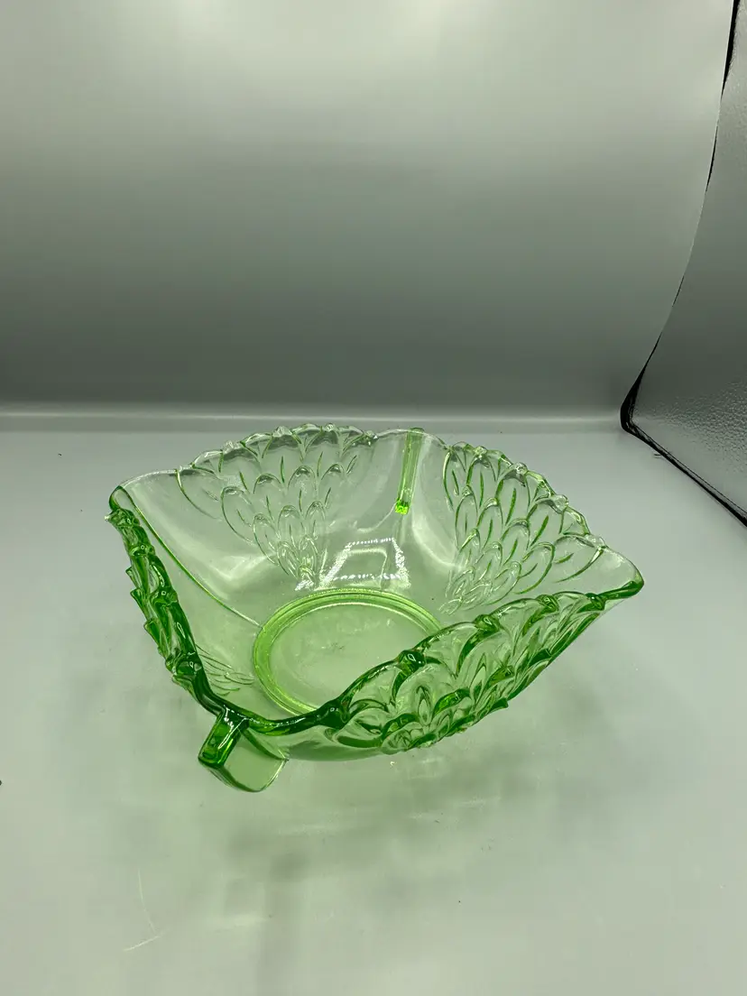 Vintage Czech Uranium glass fruit bowl
