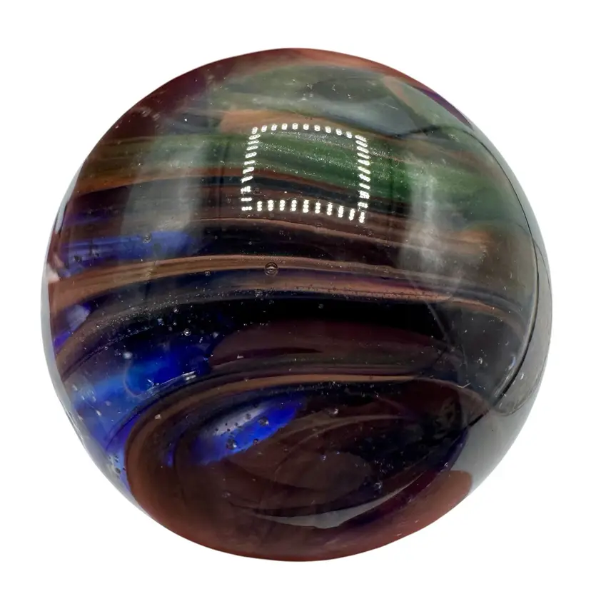 Handmade Art Glass Marble Multicolored Swirl Pink Green Dark Blue Bubbles 1”